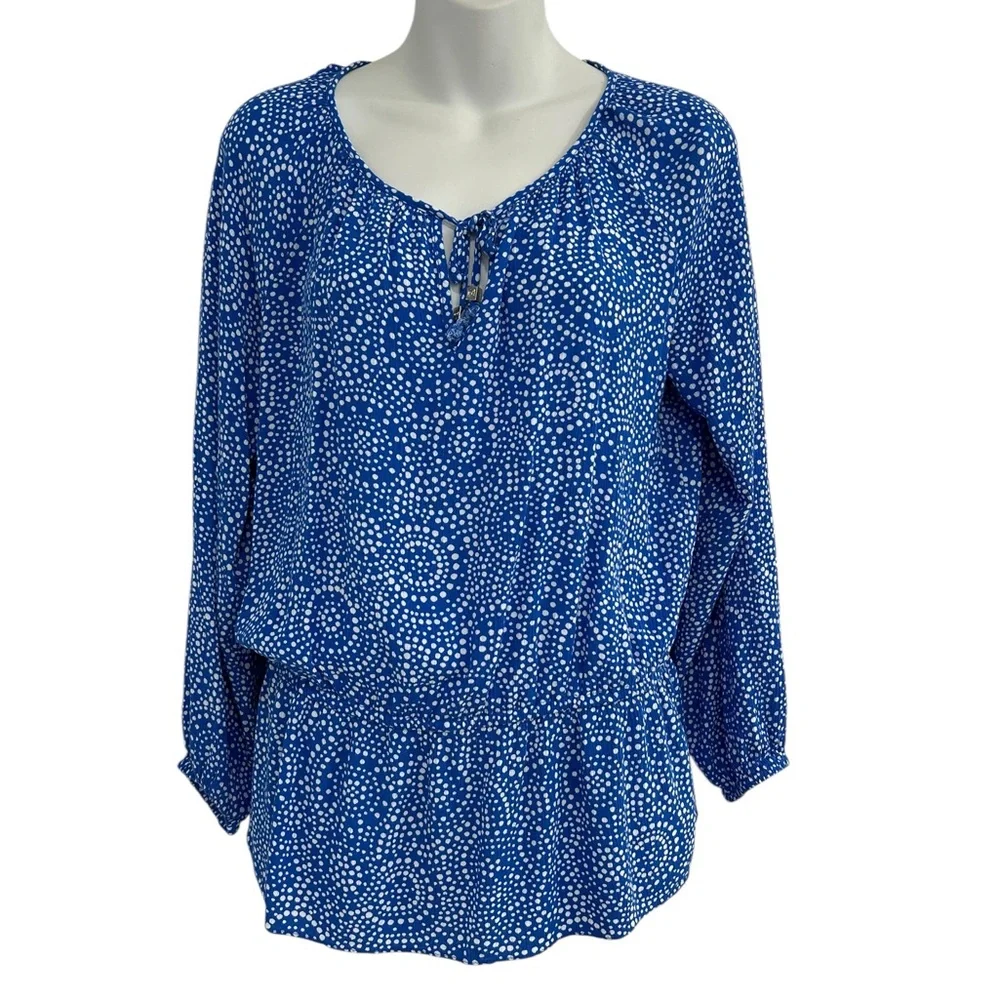 Michael Kors Blue Patterned Blouse Shirt Top in Size Small